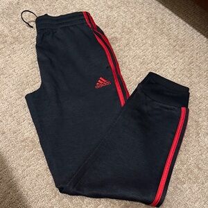 Adidas Kids Black Joggers with Red Accents